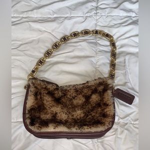 Coach Leather Shearling Swing Purse in Brown